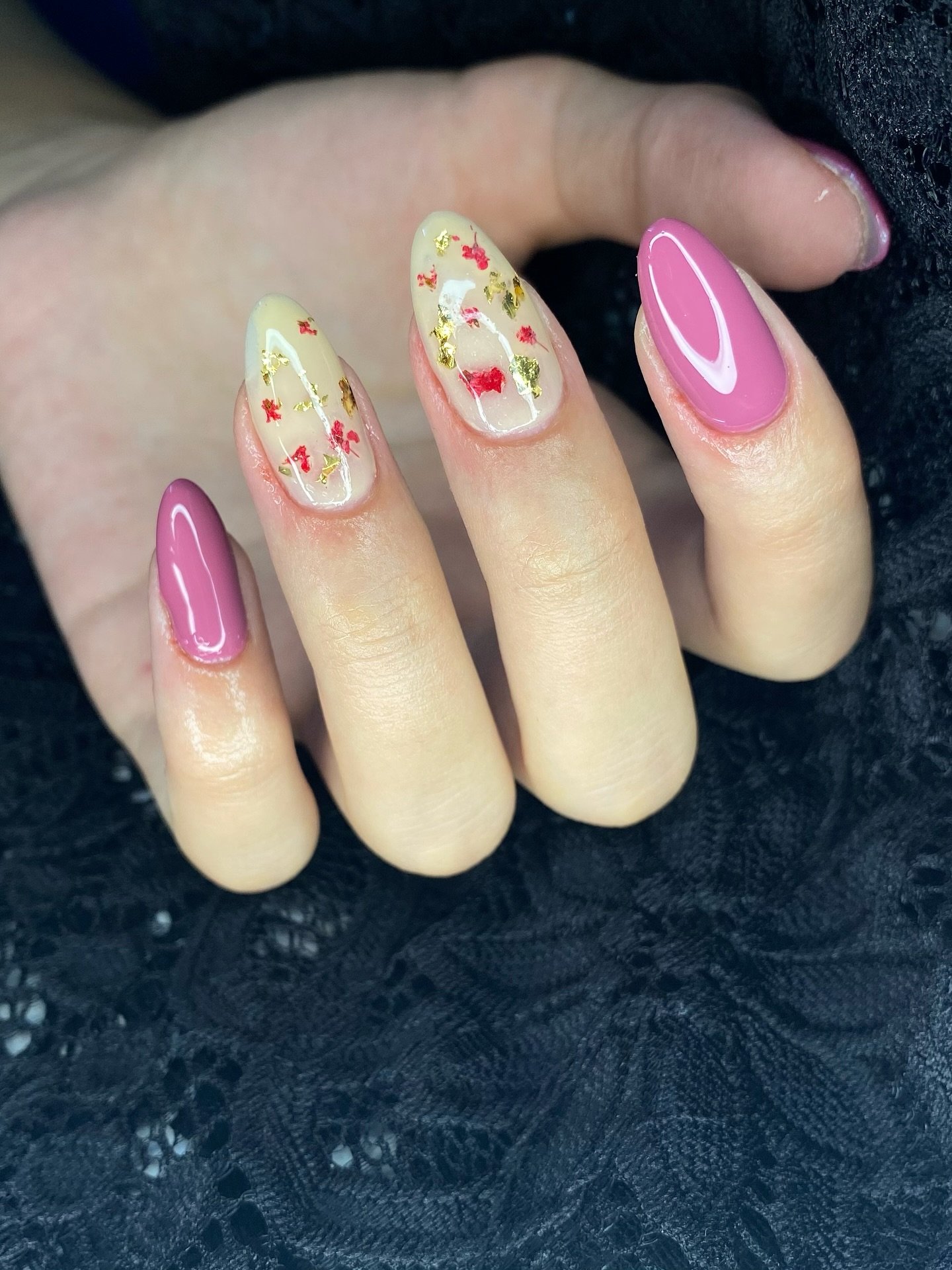 Yellow and Pink Floral Nails