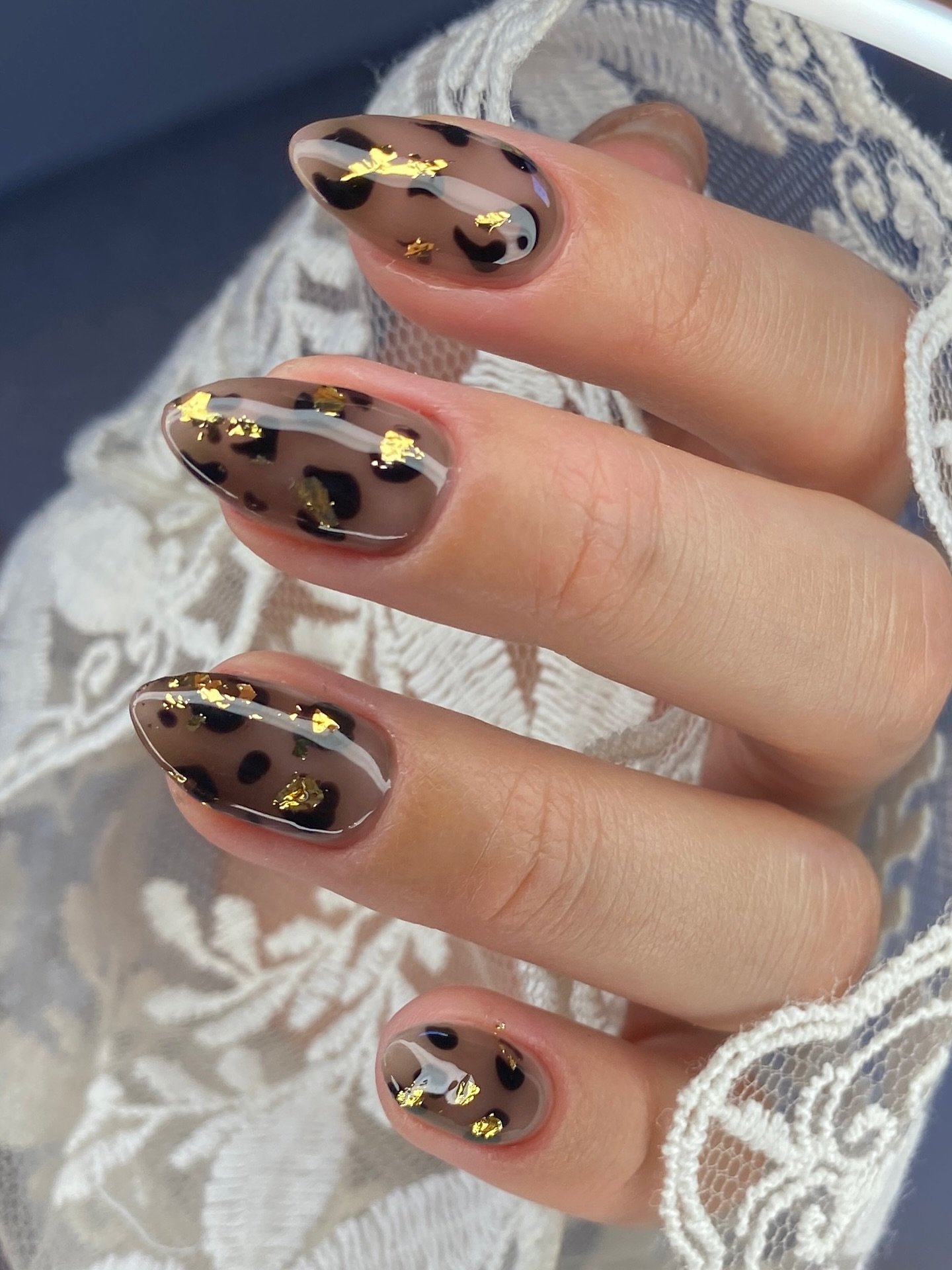 Brown Leopard Accent Nails