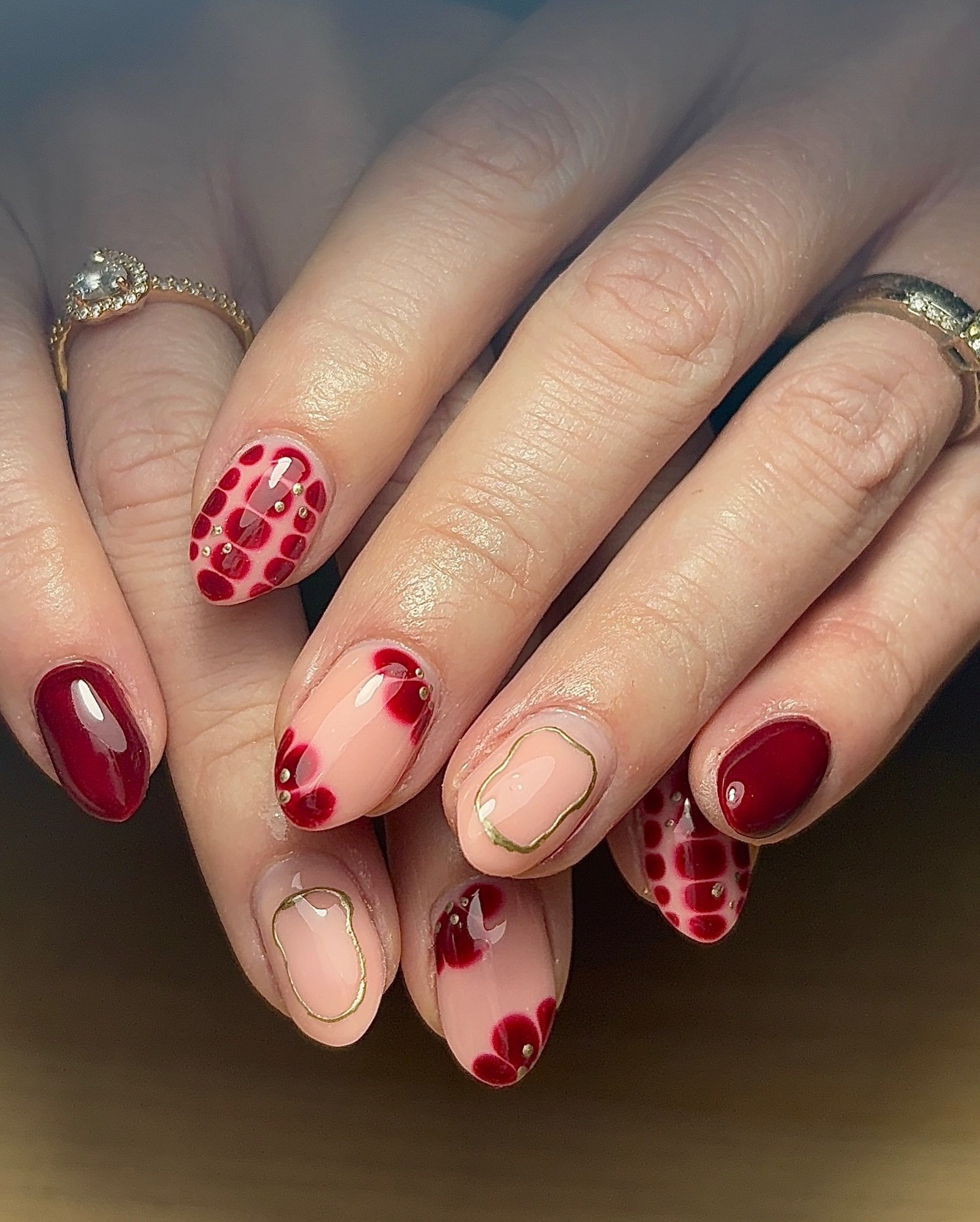 Red Floral Accent Nails