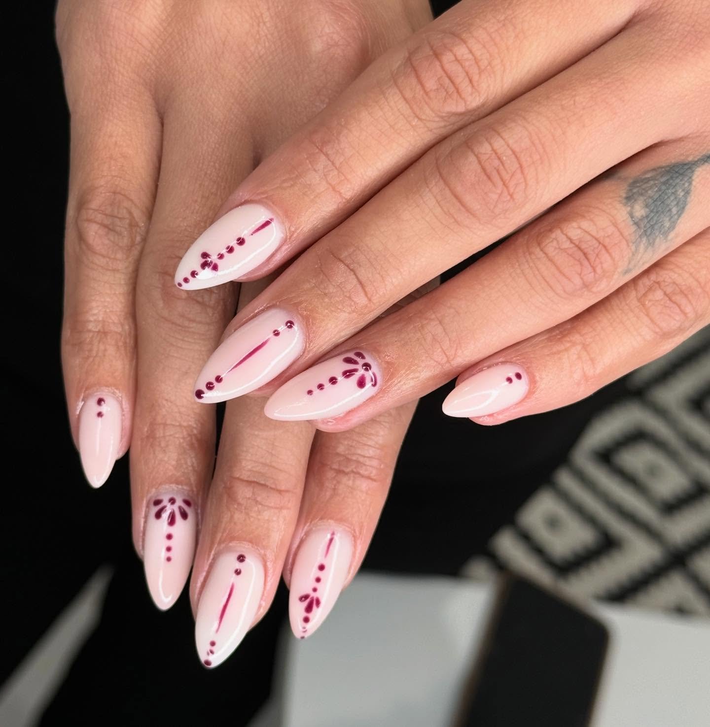 Pink Floral Almond Nails
