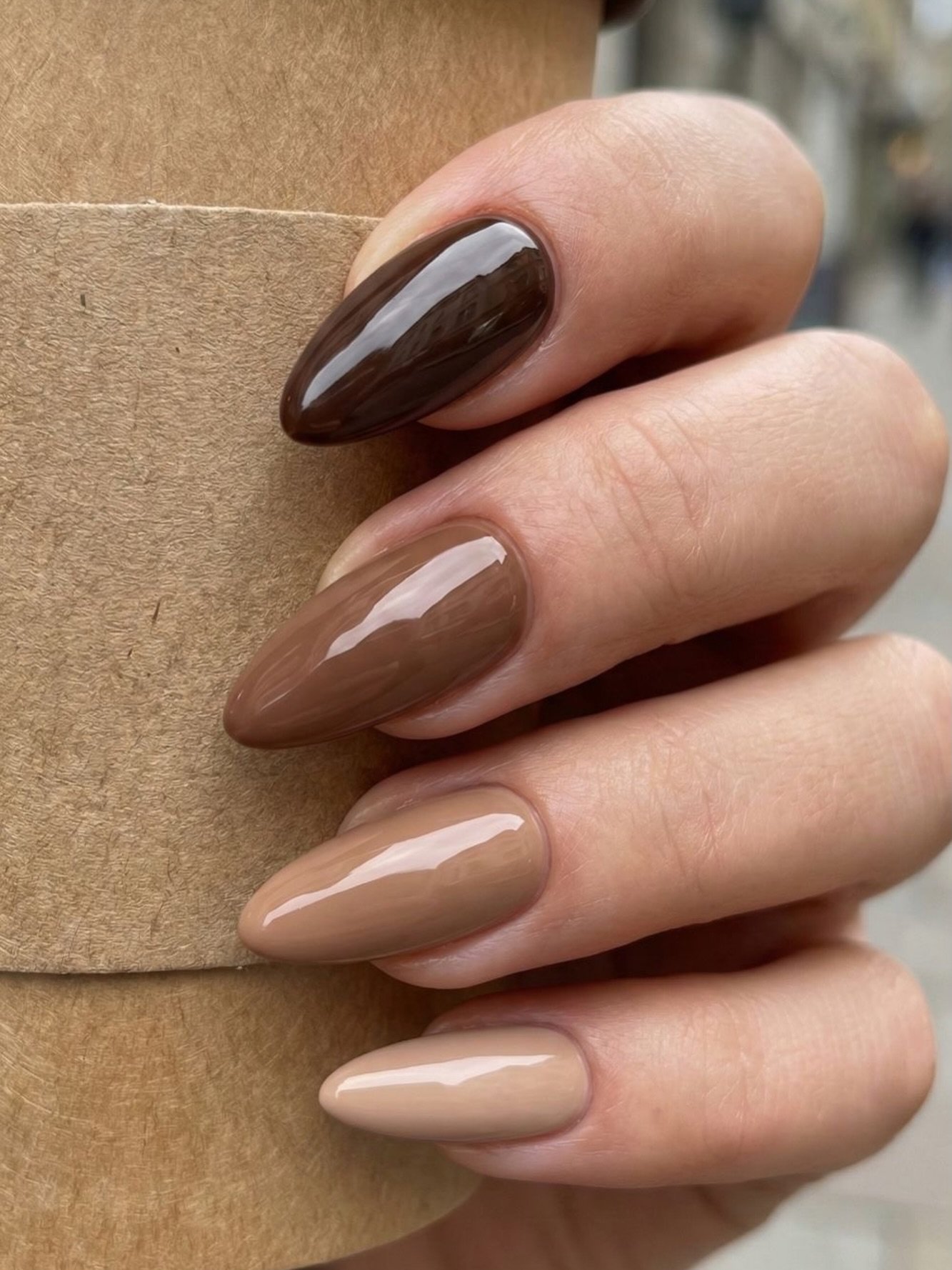 Neutral Glossy Almond Nails