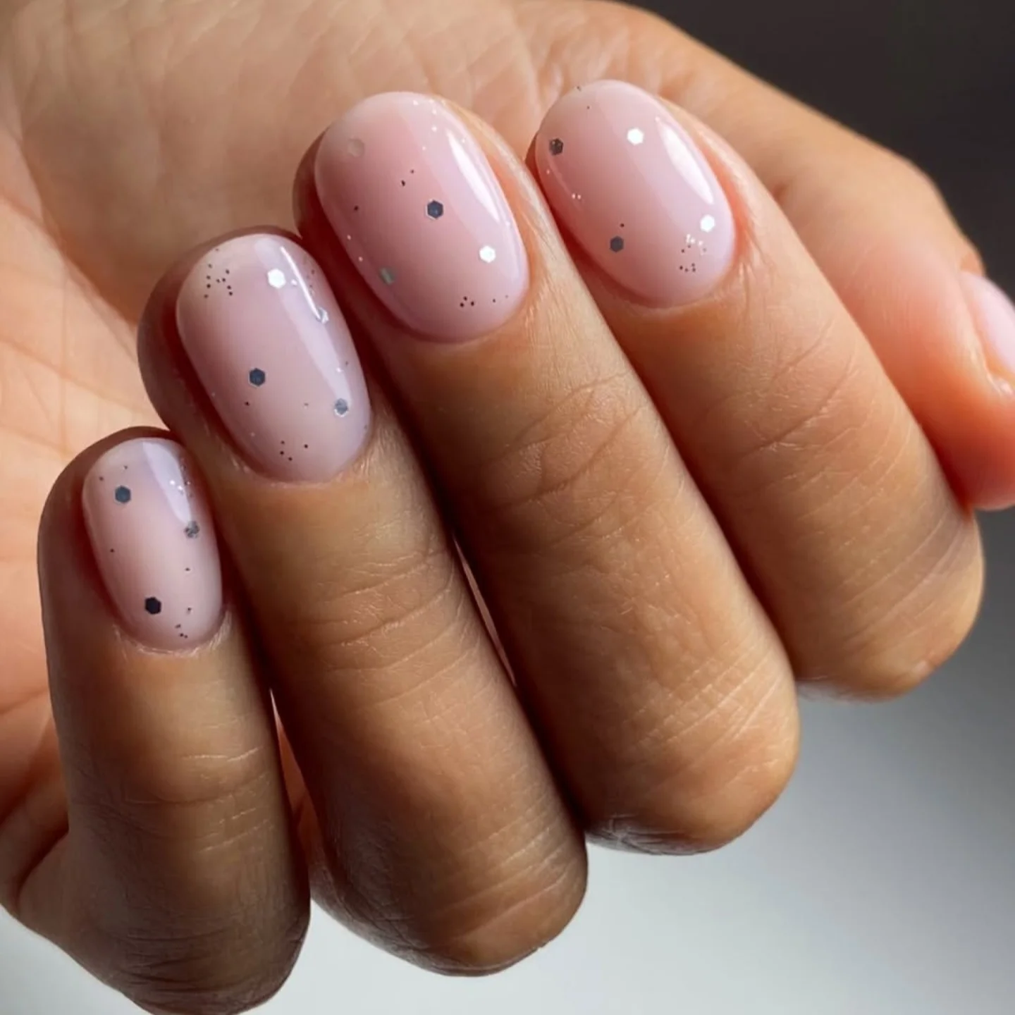 Soft Pink Short Nails with Dots
