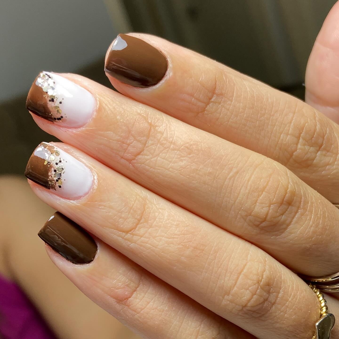Nude Nails with White Accent Details