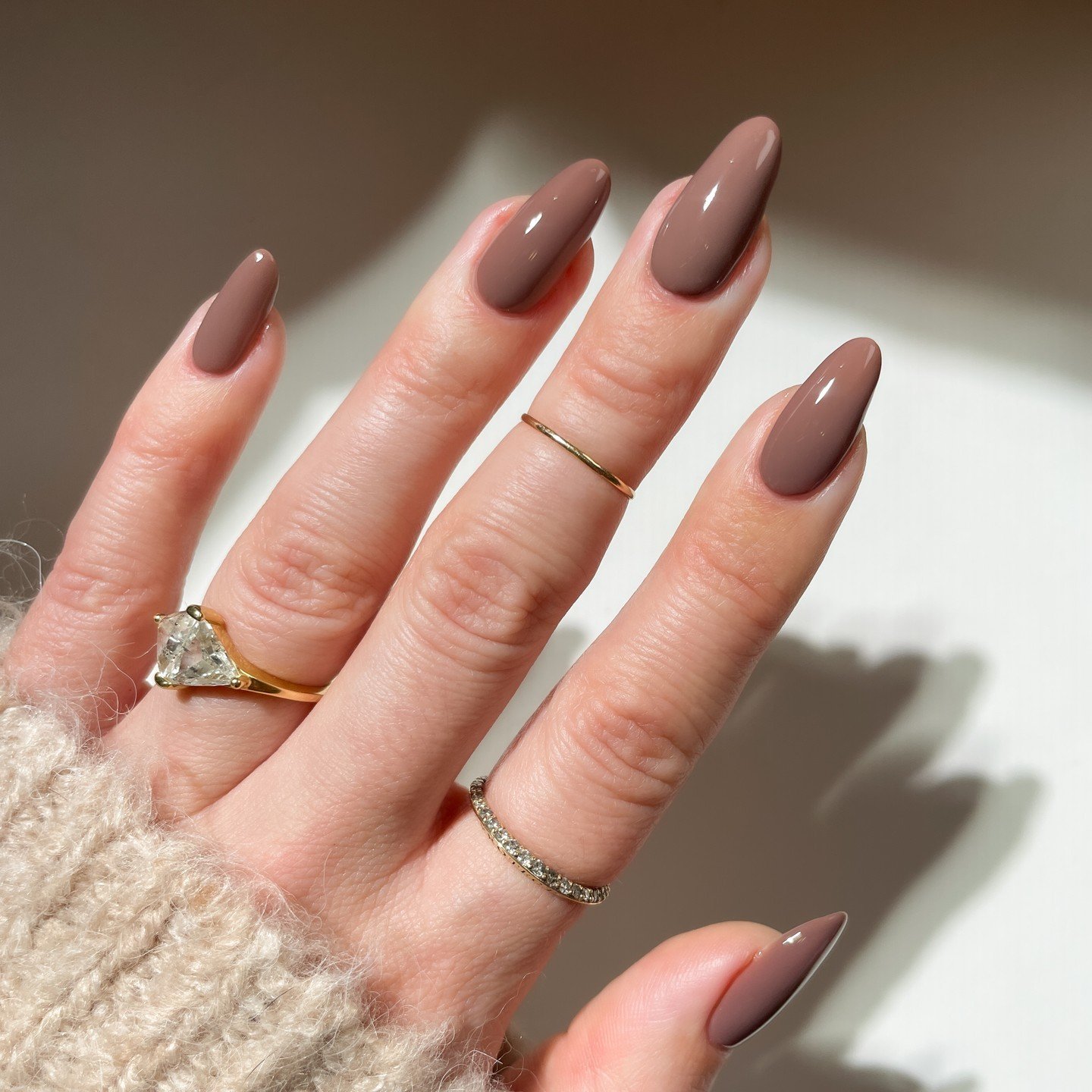 Glossy Brown Almond Nails