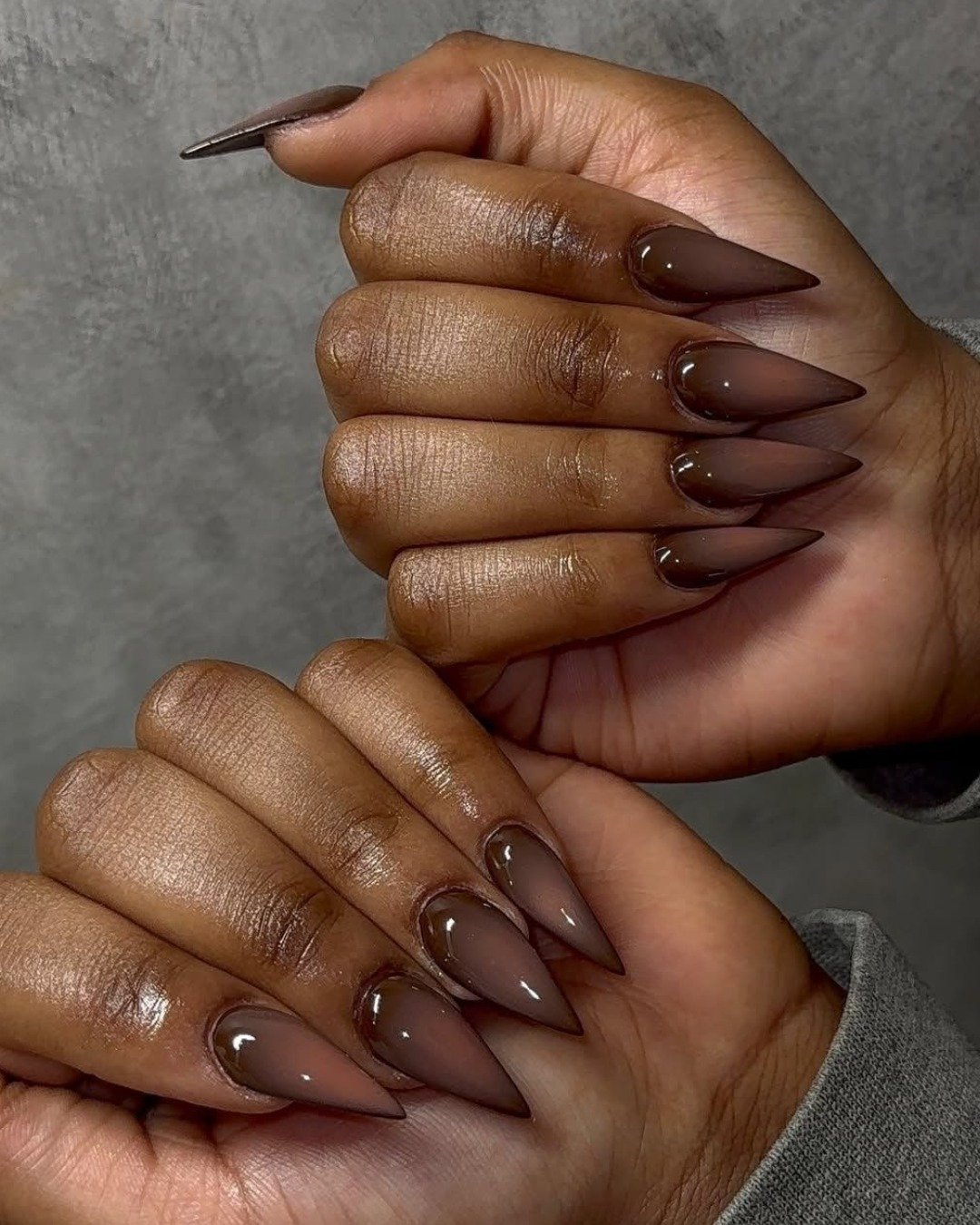 Long Brown Stiletto Nails
