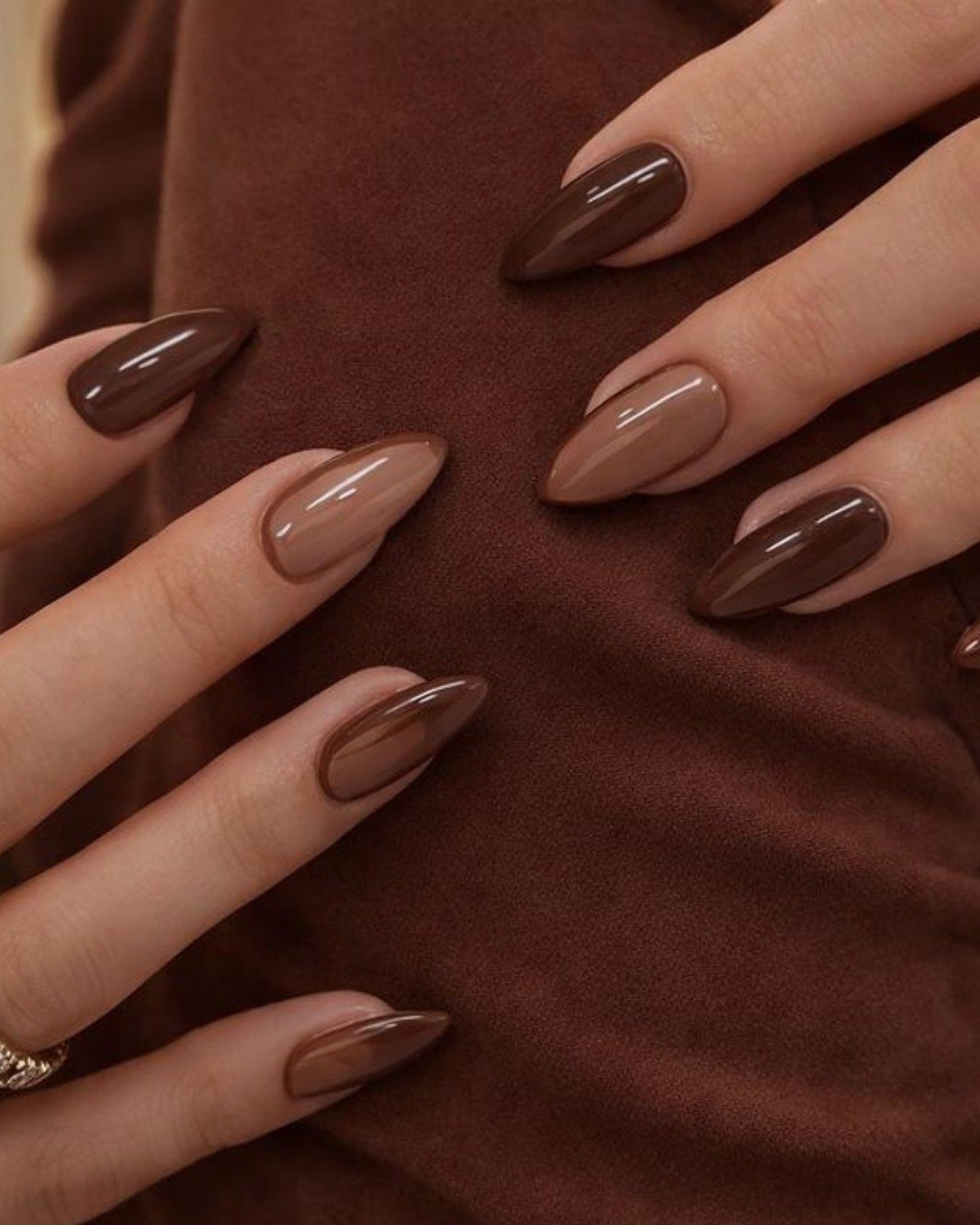 Brown and Nude Almond Nails in Mixed Shades