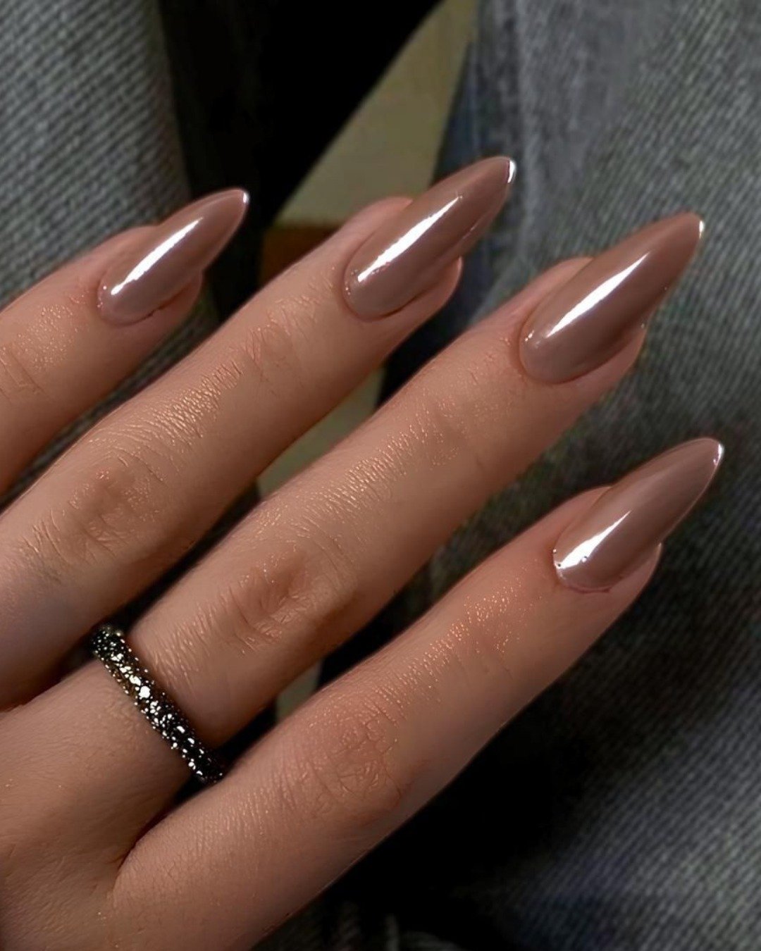 Glossy Taupe Almond Nails