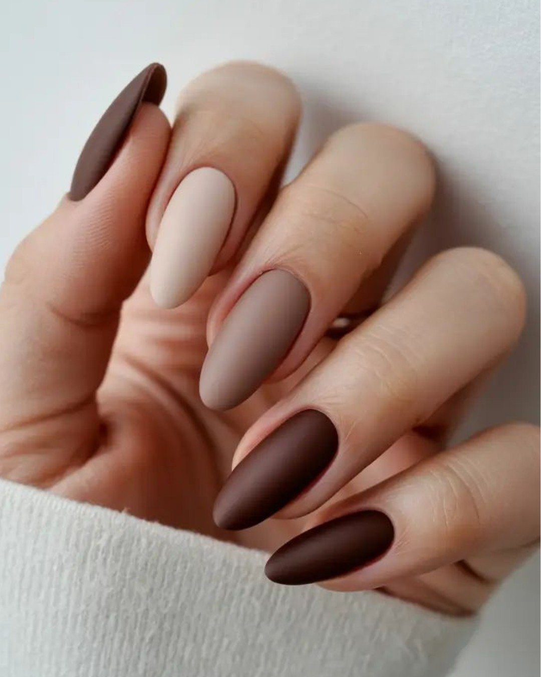 Matte Nude and Brown Almond Nails