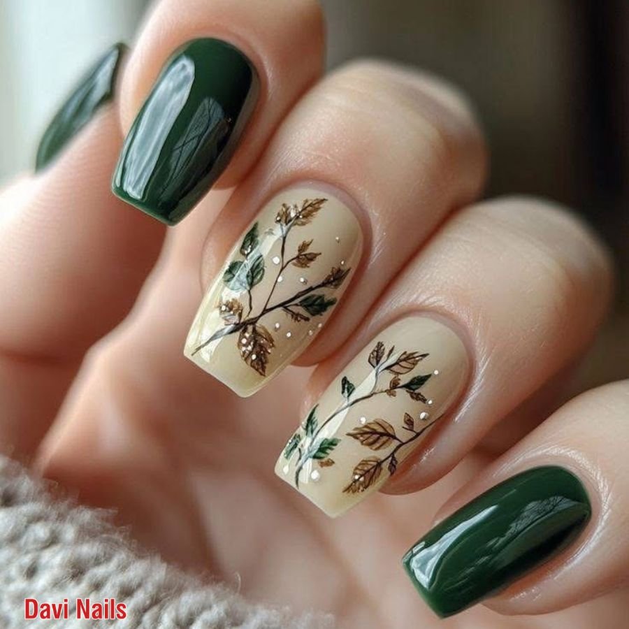Deep Green Nails with Botanical Branch Accents — DQ4cNAek8E3DAVI NAILS SPA MT HOLLY.jpg