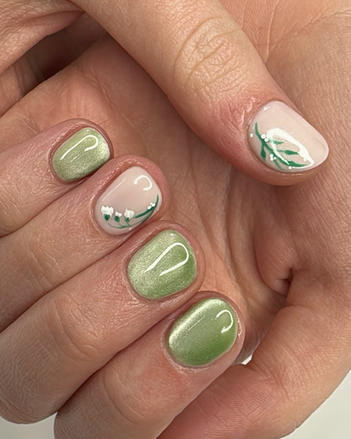 Soft Sage Nails with Delicate Green and Pink Accents — DKGwbGRsDwGKirsty Accredited Nail Training Stirling Scotland.jpg