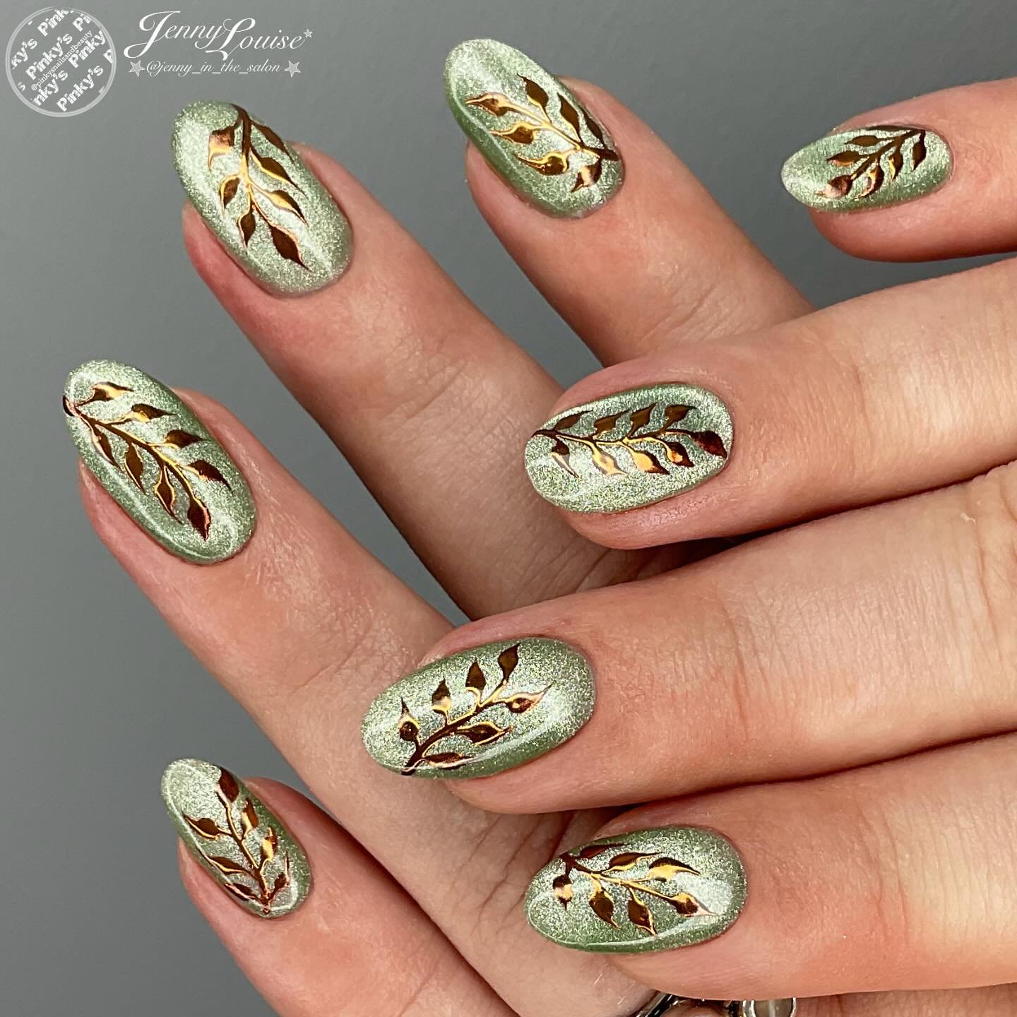 Cream Nails with Repeating Brown Leaf Motifs — DJGcGPlselBPinky's Nails and Beauty.jpg