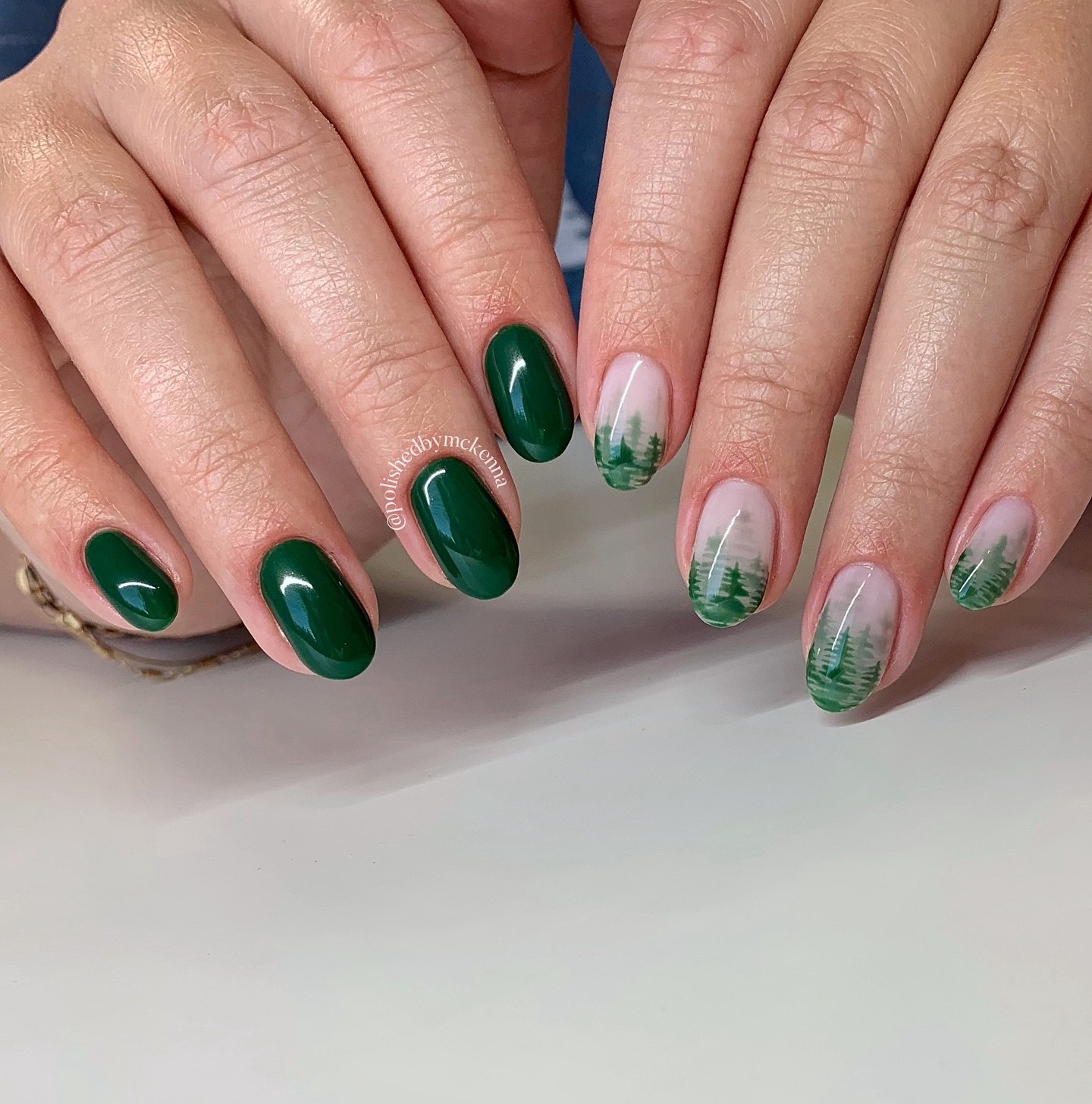 Deep Green Nails with White Botanical Accent Nails — DMIuPpMg-qRMcKenna Nail Artist Permanent Jewelry.jpg