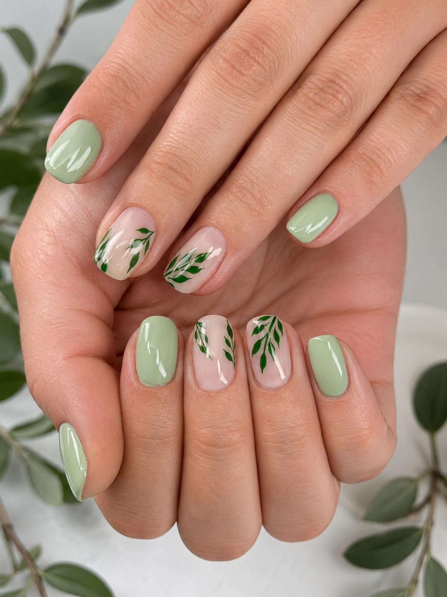 Mint Green Nails with Minimal Leaf Accents — DYFH8W7jXayK2 nails & spa.jpg