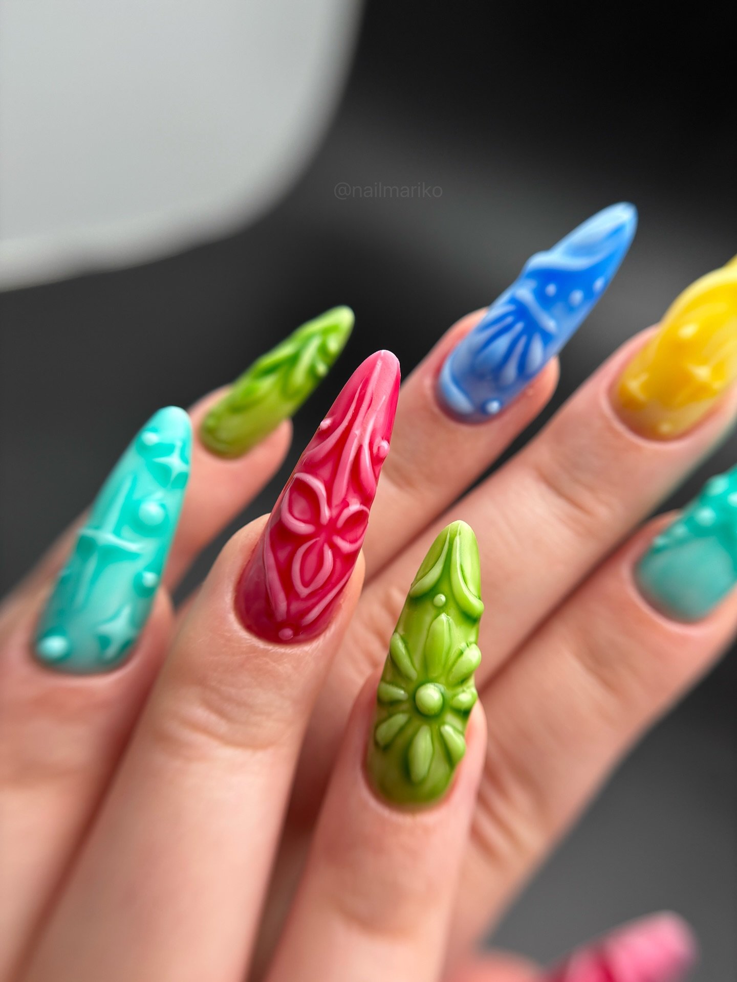 Bright Multicolor Stiletto Nails