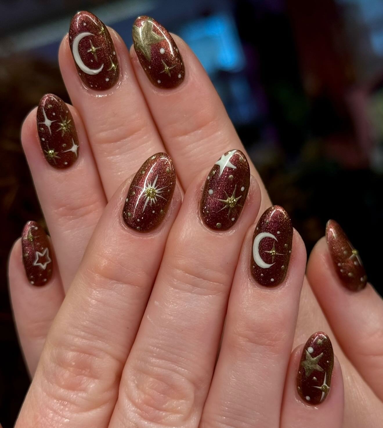 Chocolate Brown Nails with Delicate Gold Accents