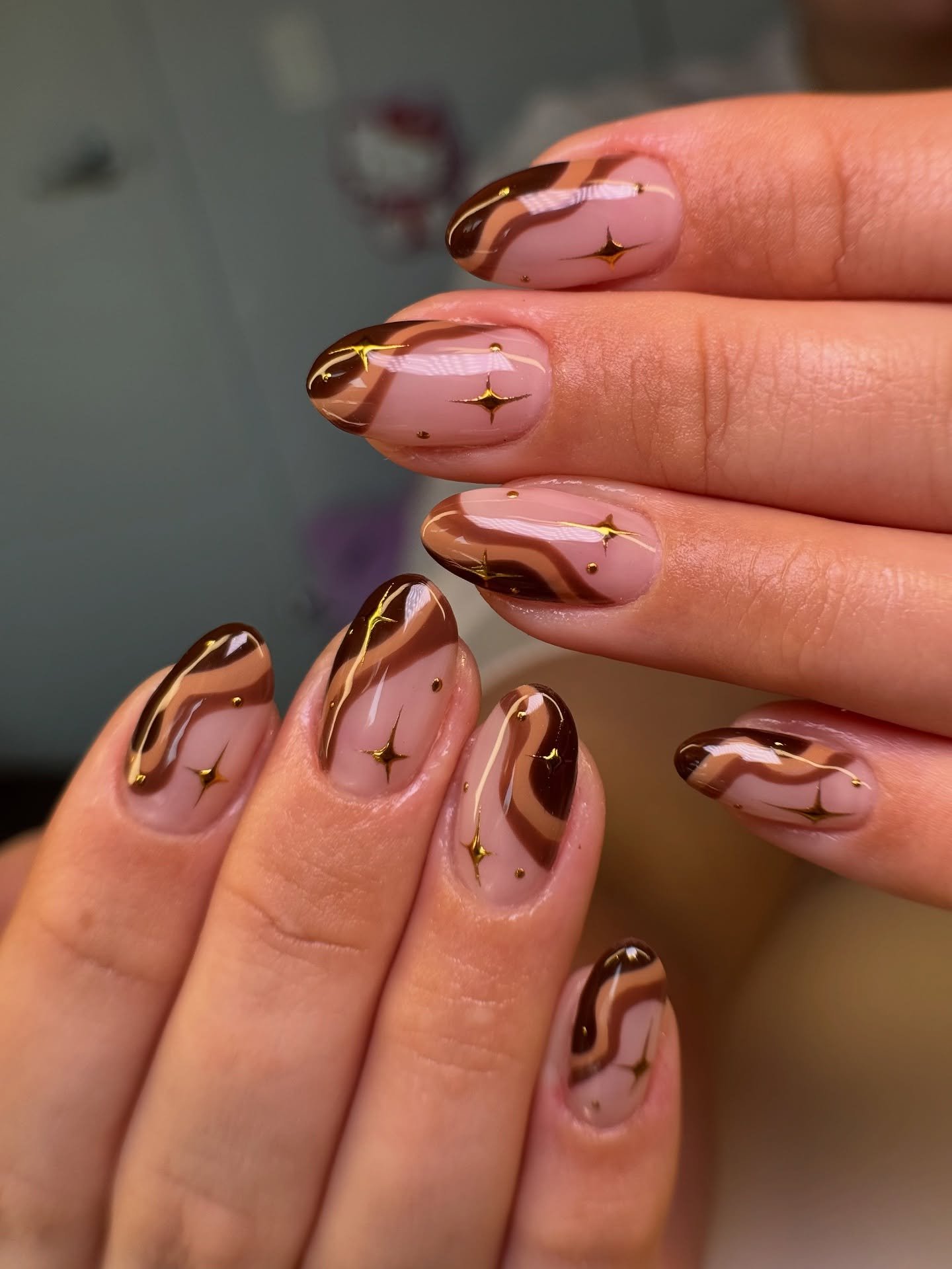 Pink, Black, White, and Blue Mixed Graphic Nails
