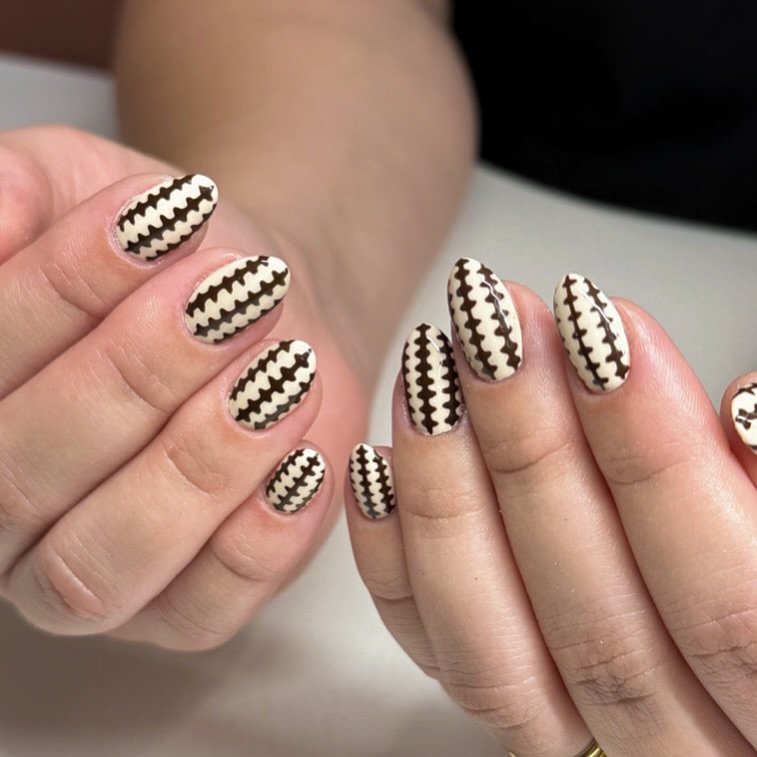 Burgundy and Brown Nails with Checkerboard Accents