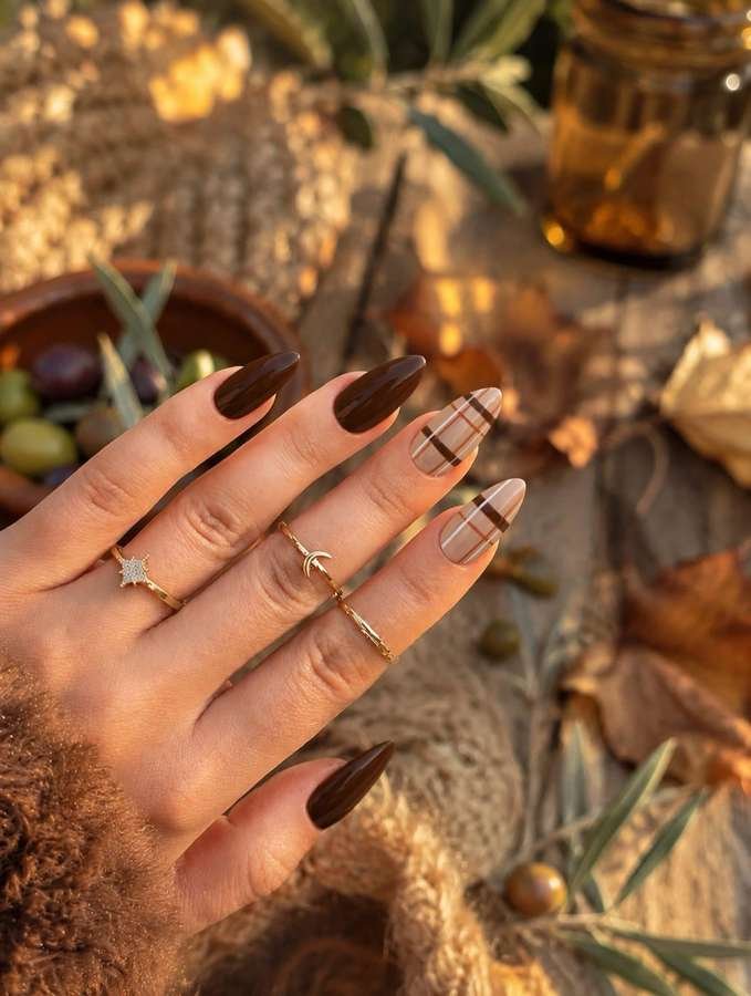 Brown Tipped Nails in a Warm Autumn Setting
