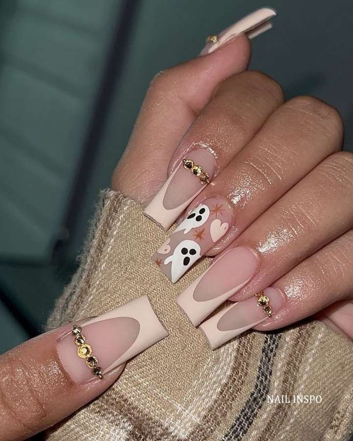 Pink Coffin Nails with Tiny Black and White Character Details