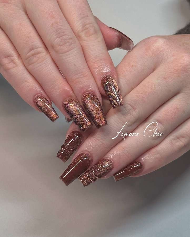 Brown Tortoiseshell-Style Square Nails