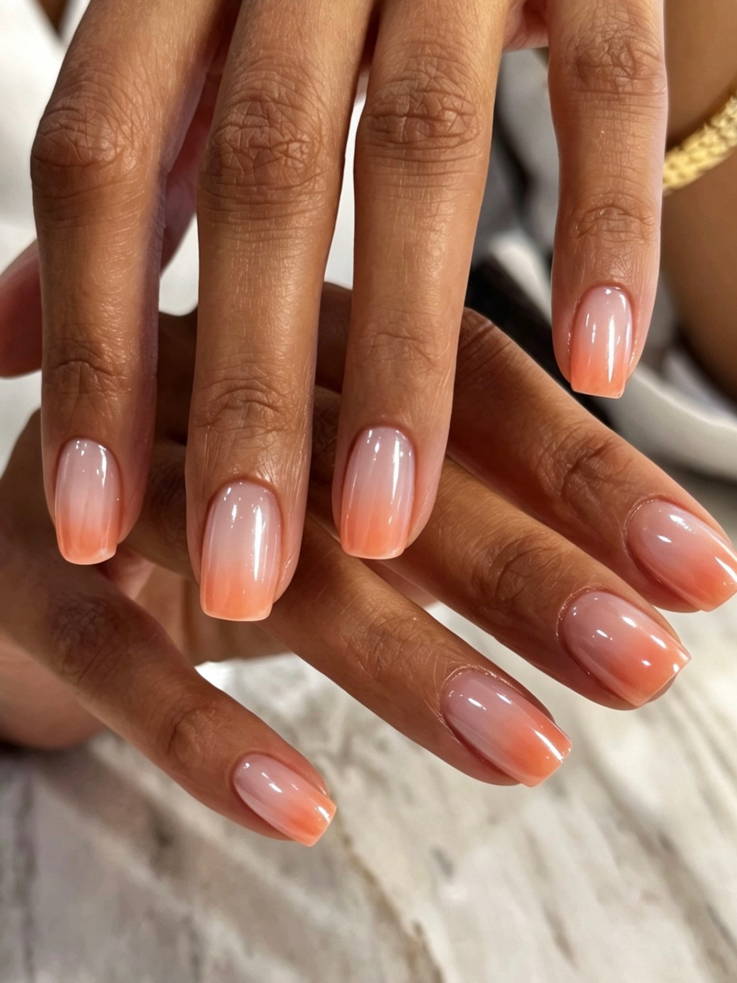 Peach Coral Chrome Ombre Almond Nails