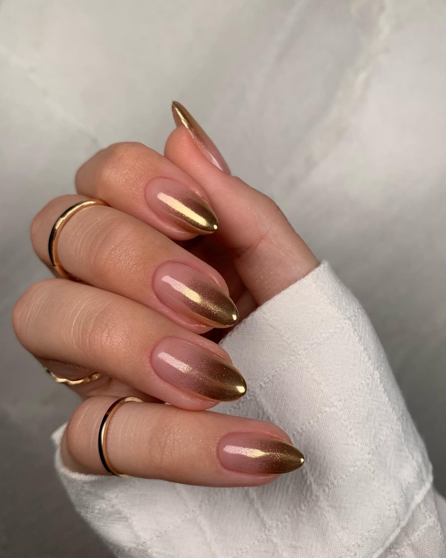 Pink and Bronze Chrome Almond Nails