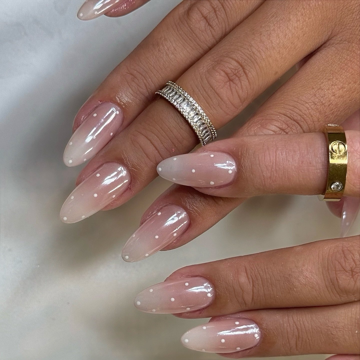 Sheer Pink White Chrome Almond Nails