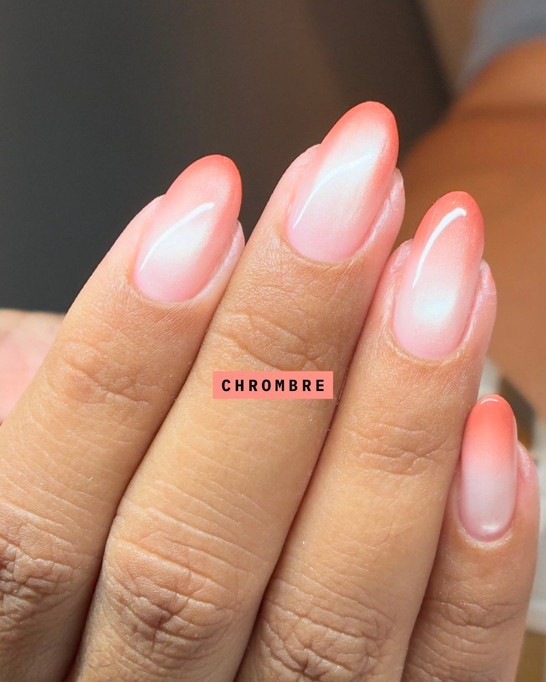 Coral Pink Chrome Ombre Almond Nails