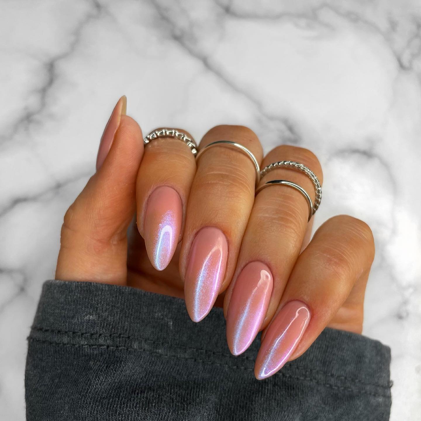 Pink Chrome Ombre Almond Nails