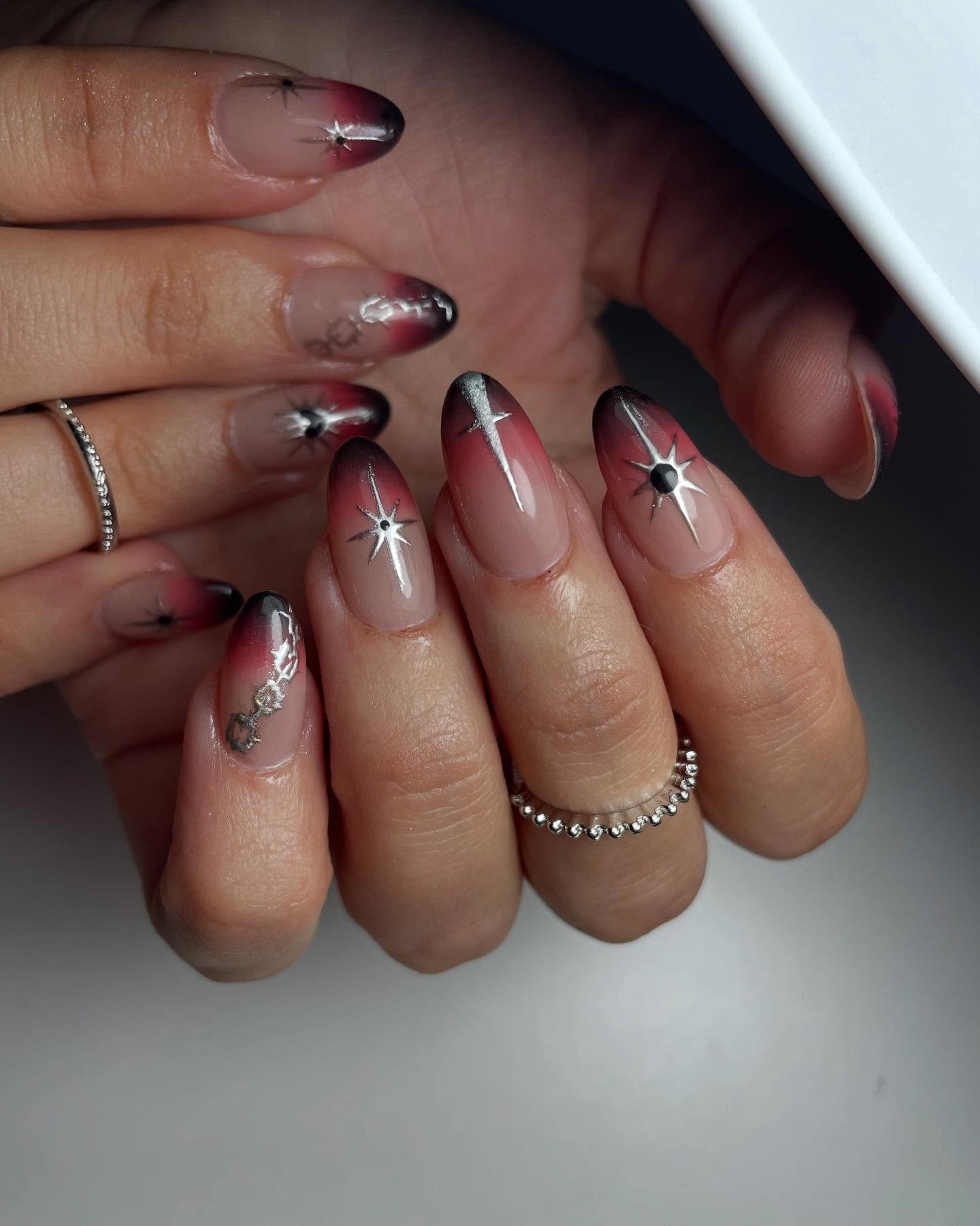 Dark Pink Chrome Accent Nails