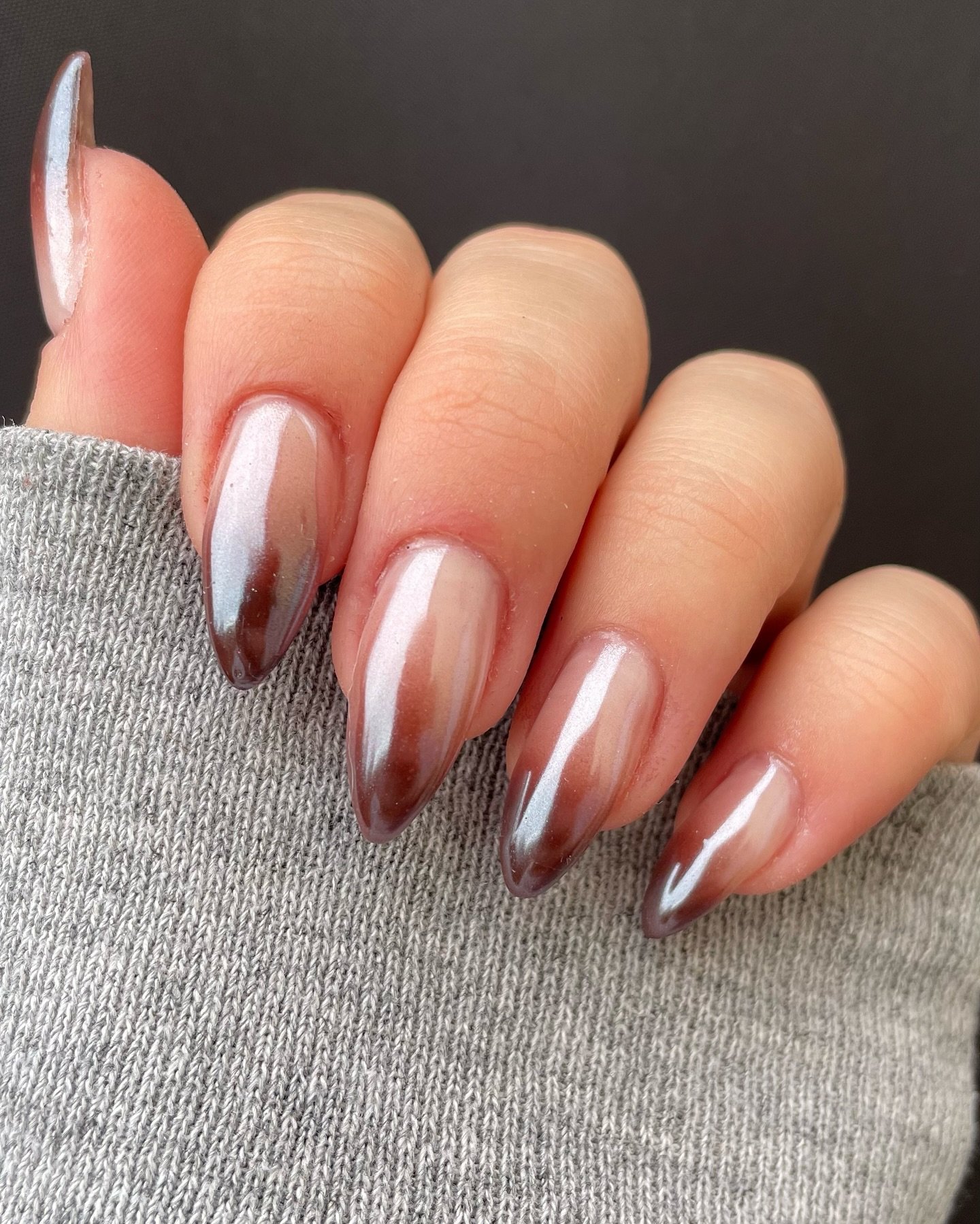 White and Brown Chrome Almond Nails