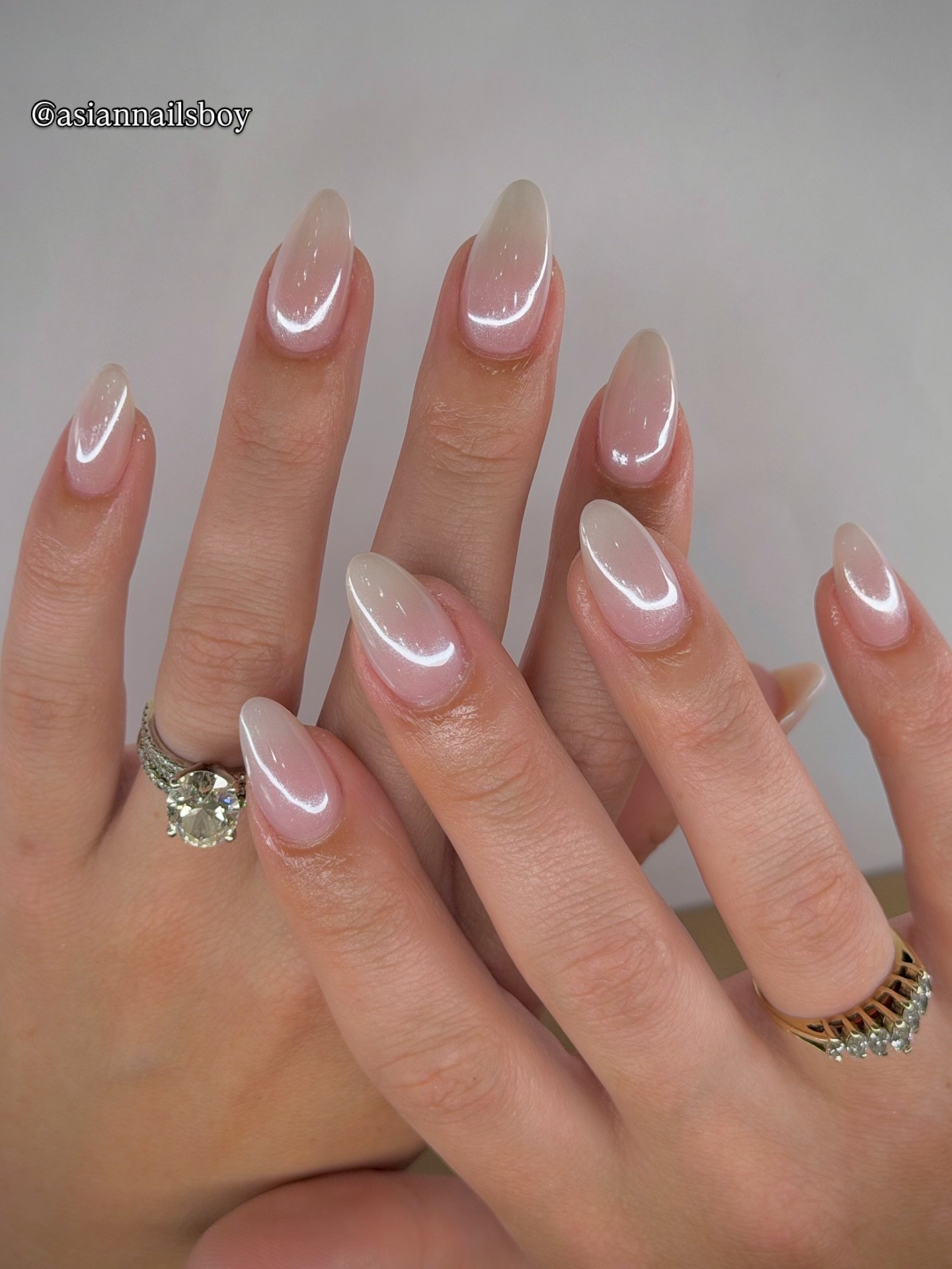 Sheer Nude Pink Chrome Almond Nails