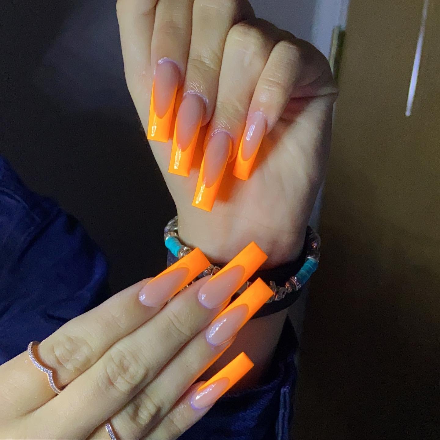 Bold Neon Orange French Tips on Long Square Nails nail design