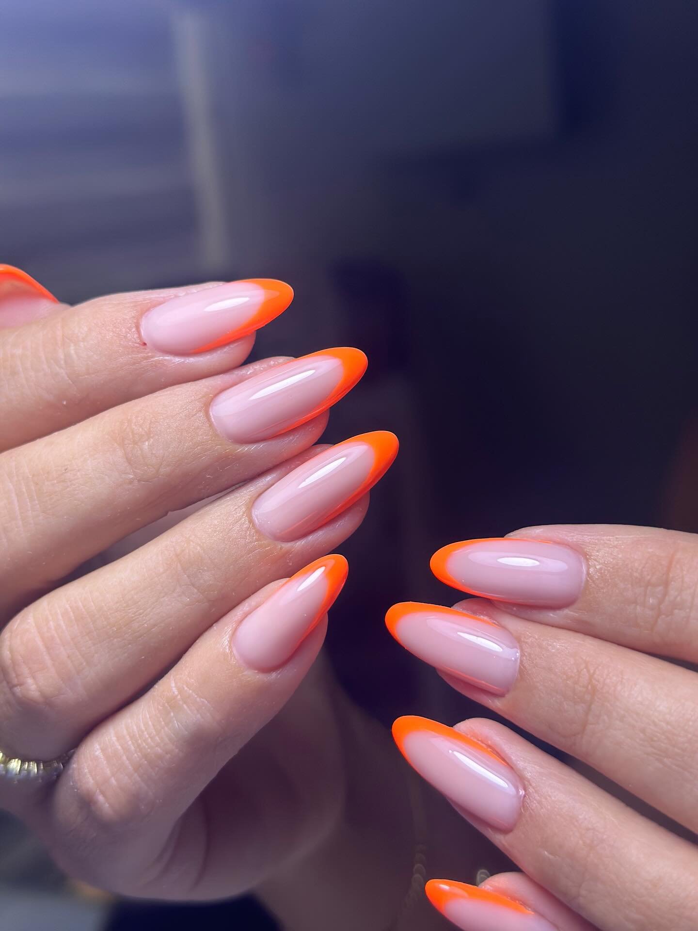 Pink-and-Orange French Tips on Long Square Nails nail design