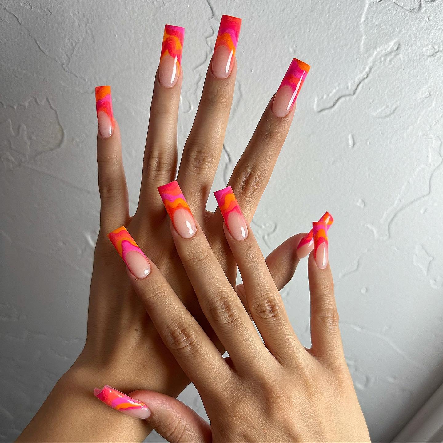 Orange French Tips with Black Spiderweb Details nail design