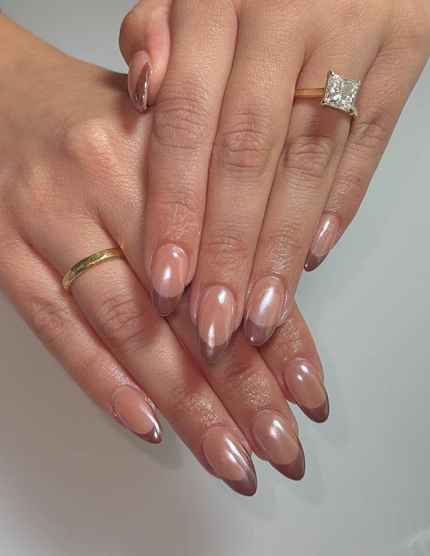 Sheer Blush Almond Nails with Fine Pearl Tips
