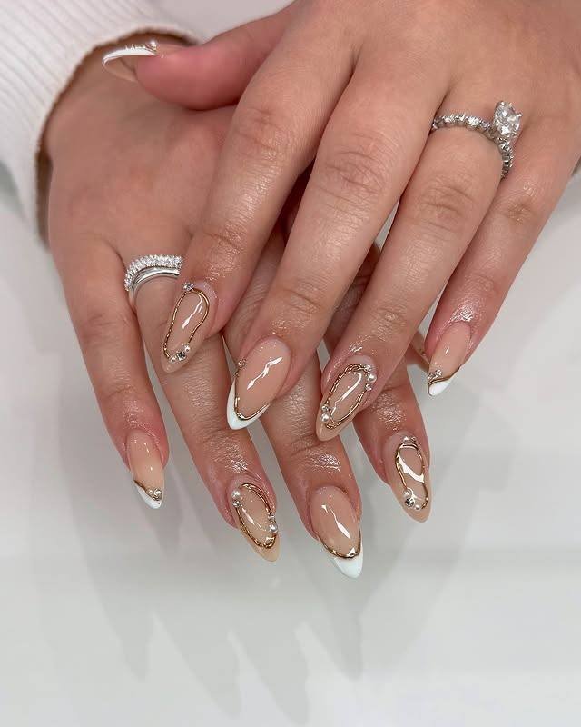 Long Almond Nails with Delicate Iridescent French Tips