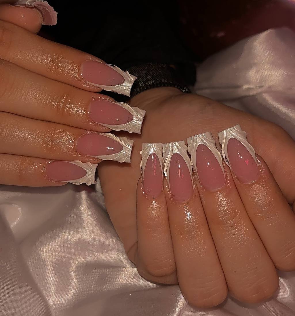 Long Almond Nails with Sculpted White French Tips