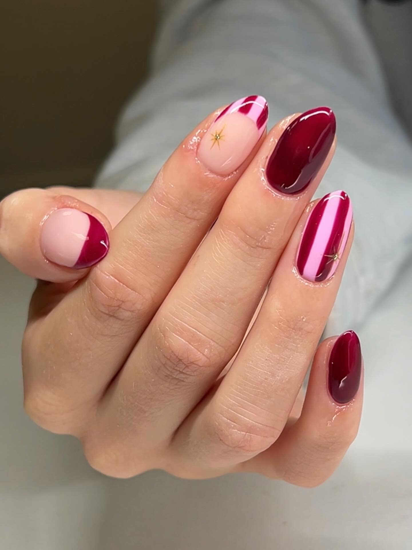 Pink and Deep Berry Mixed Christmas Nails