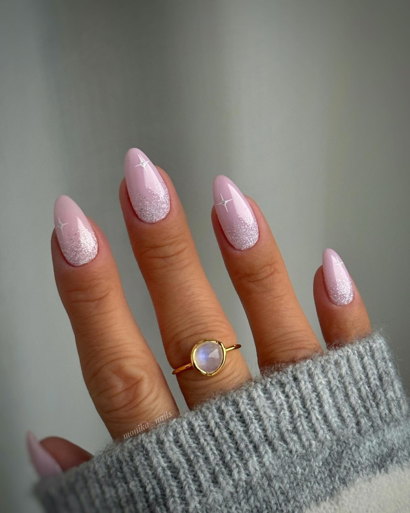 Pearlescent Pink Almond Nails