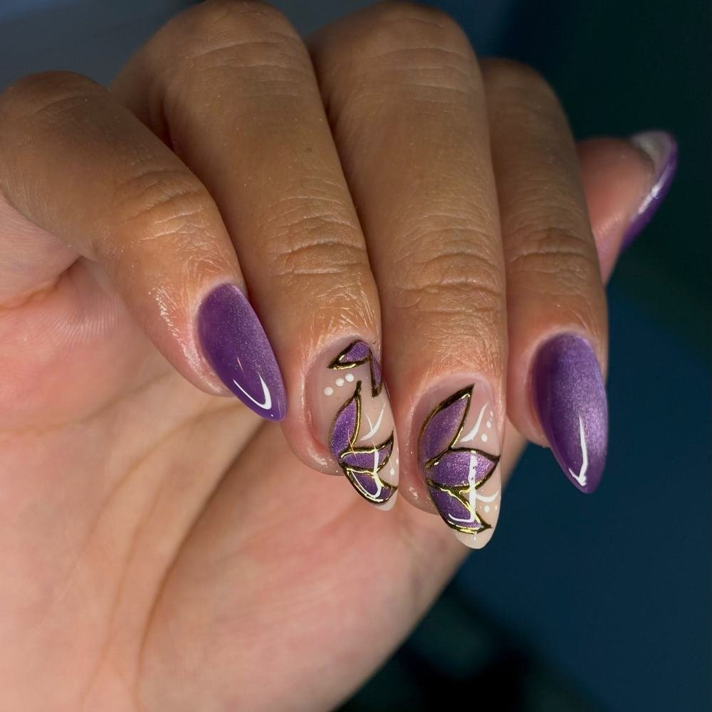 Lavender Square Nails with Nude Bases and Crystal Details