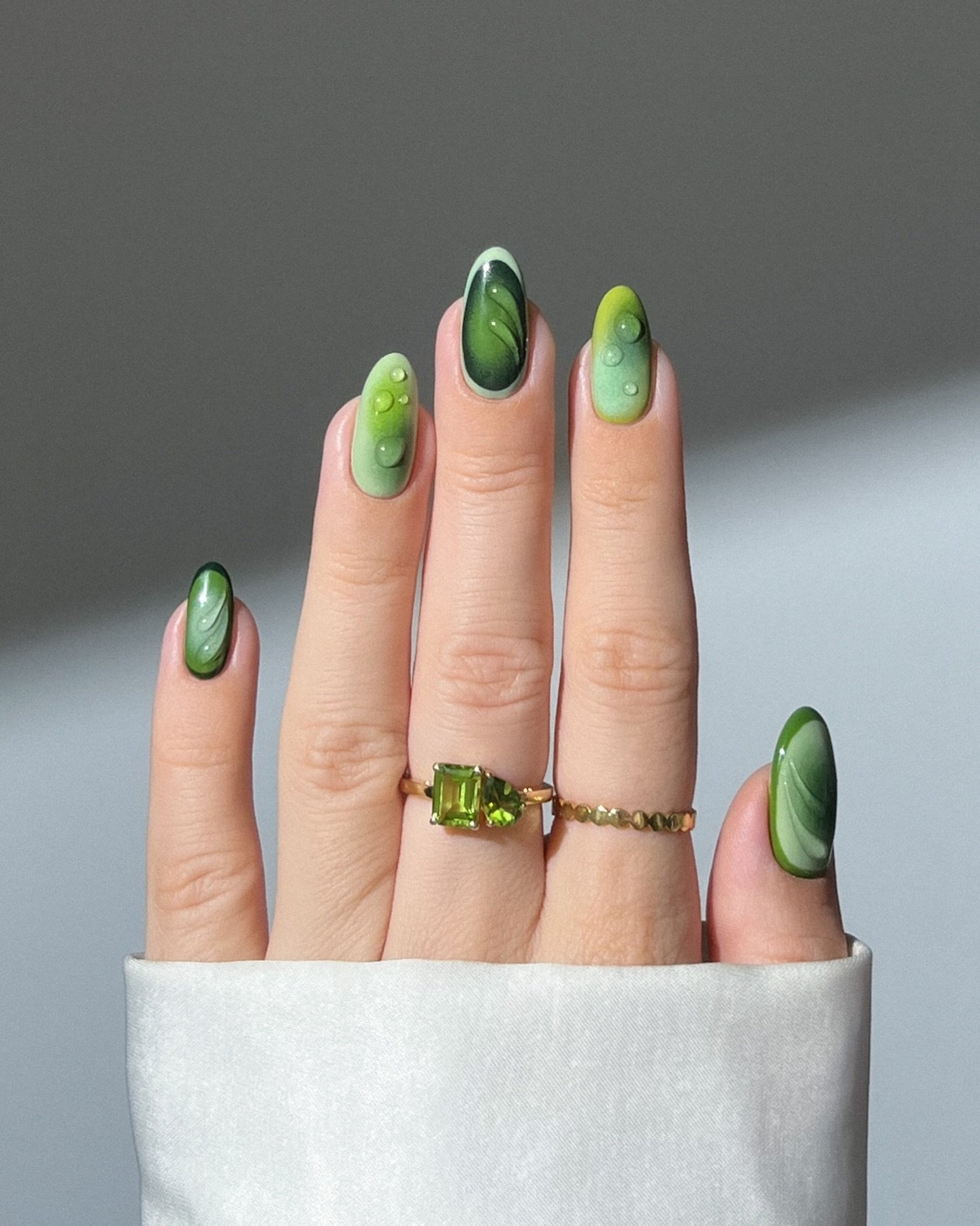 Green Ombre Almond Nails