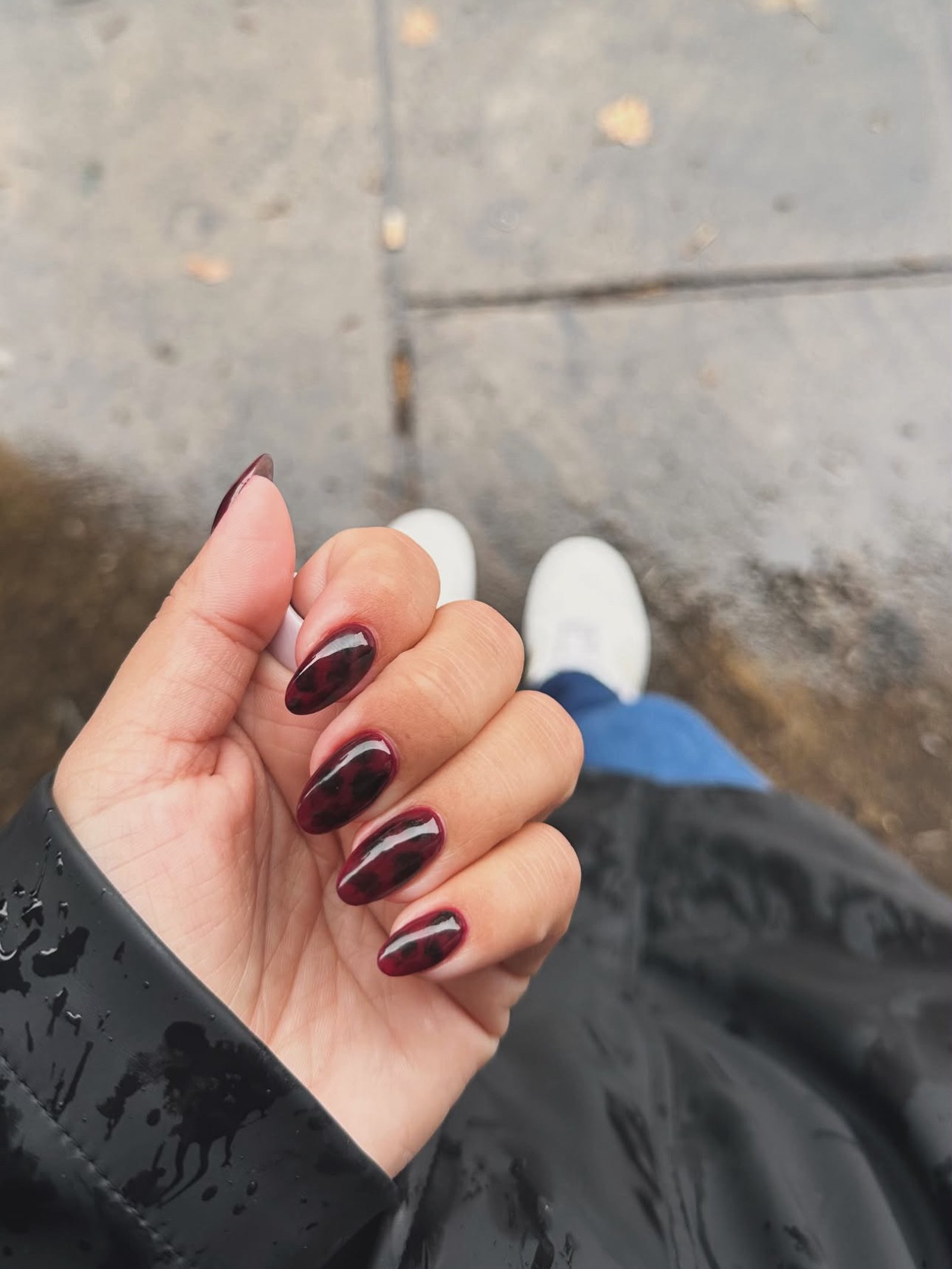 Glossy Deep Burgundy Almond Nails