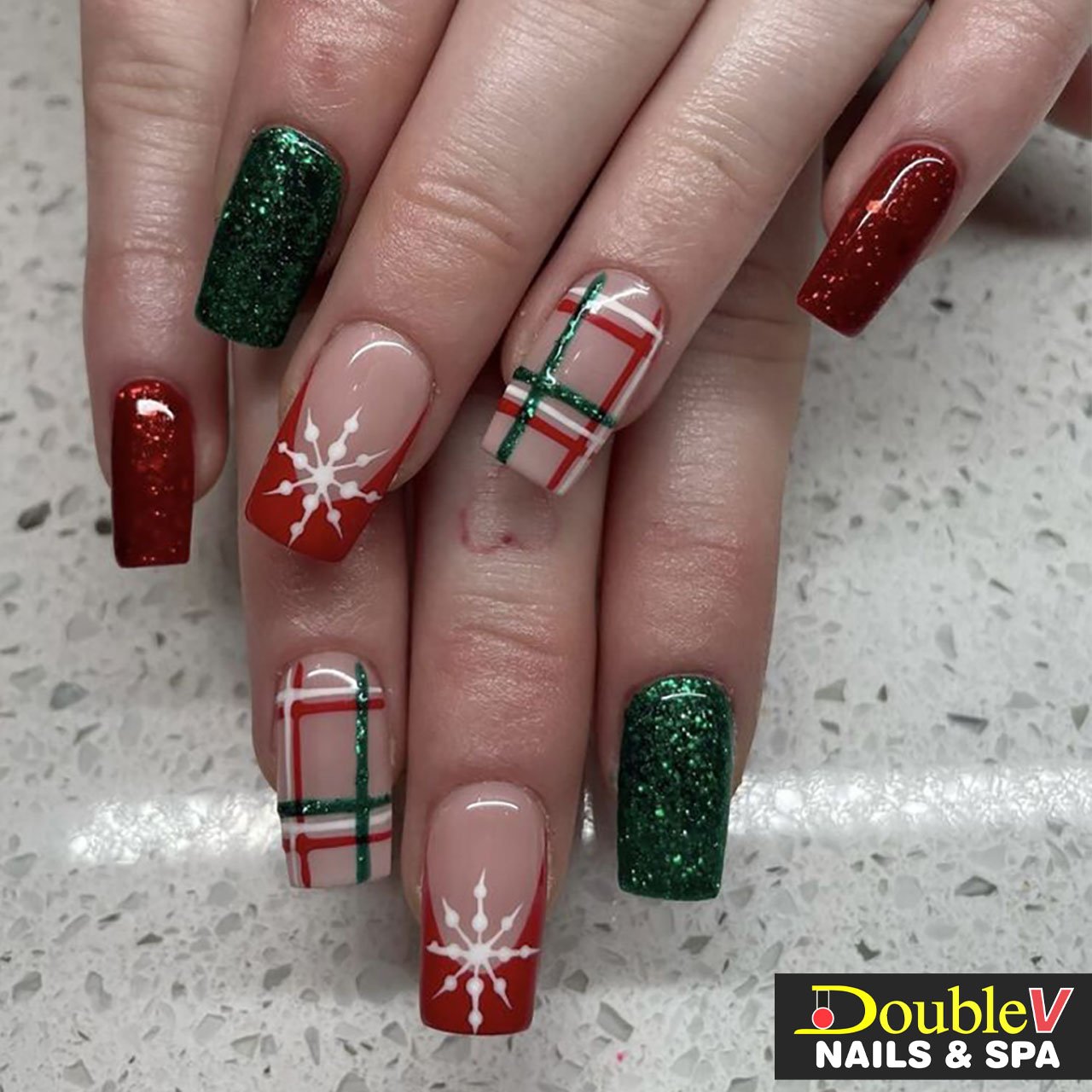 Red and Green Plaid Christmas Nails