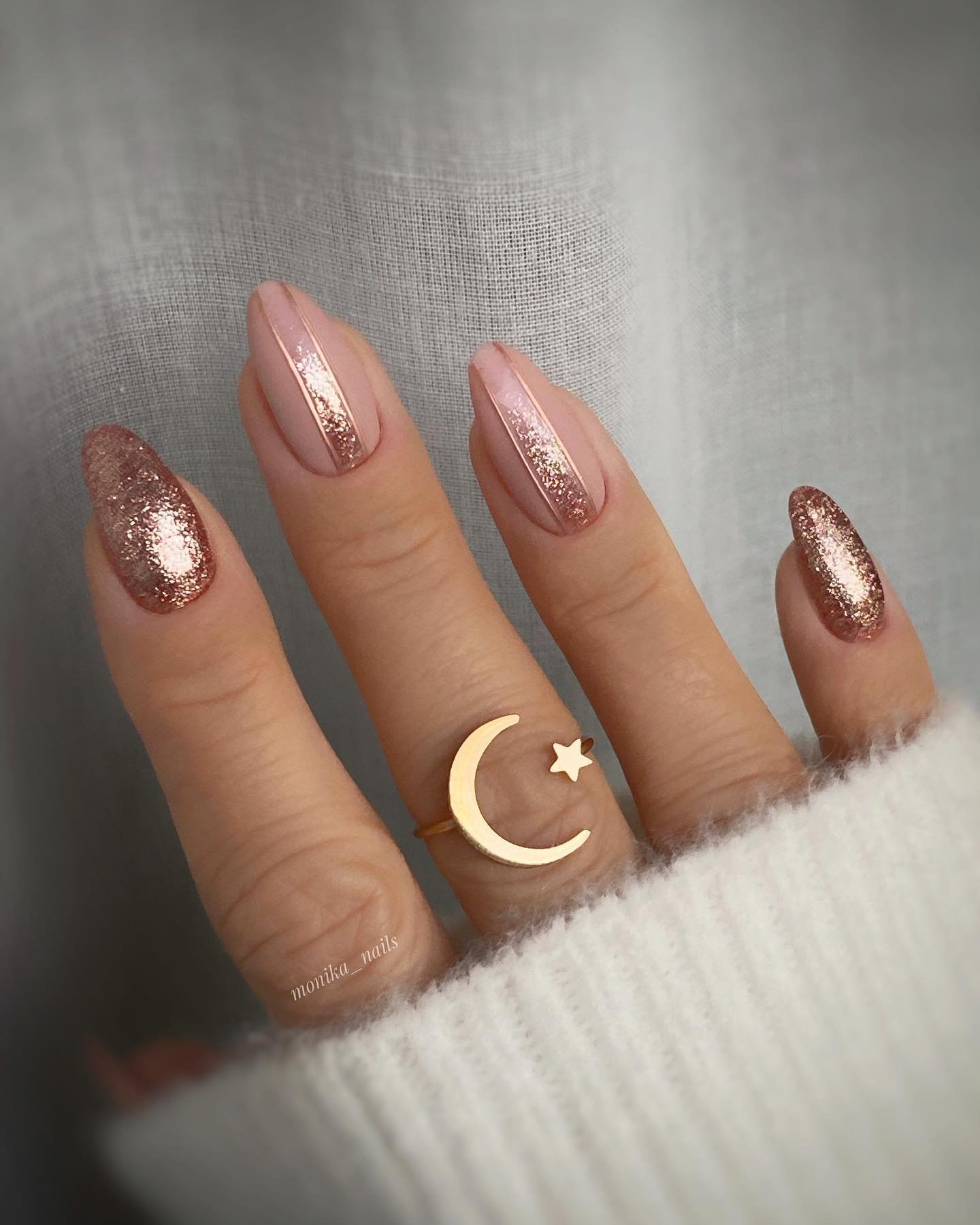 Rose Gold Metallic Almond Nails