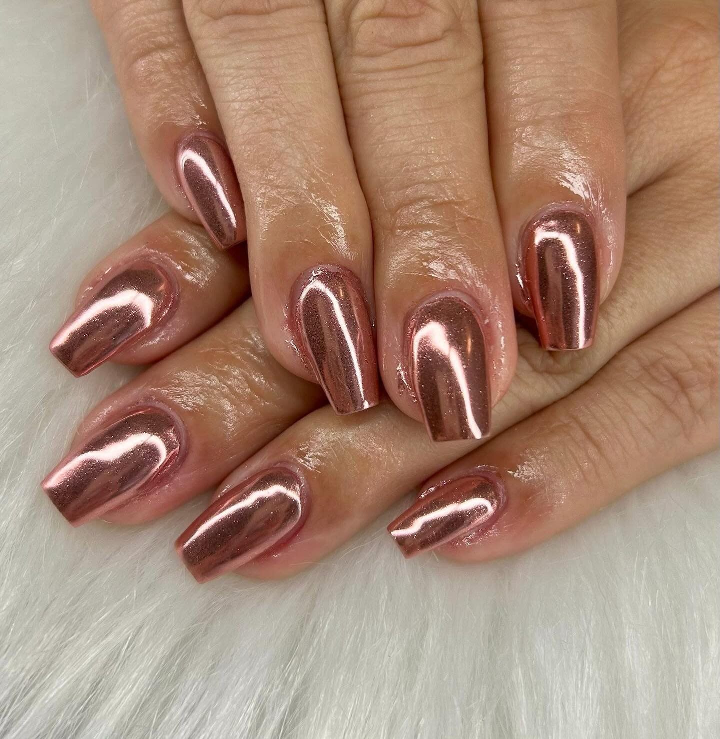 Rose Gold Chrome Oval Nails