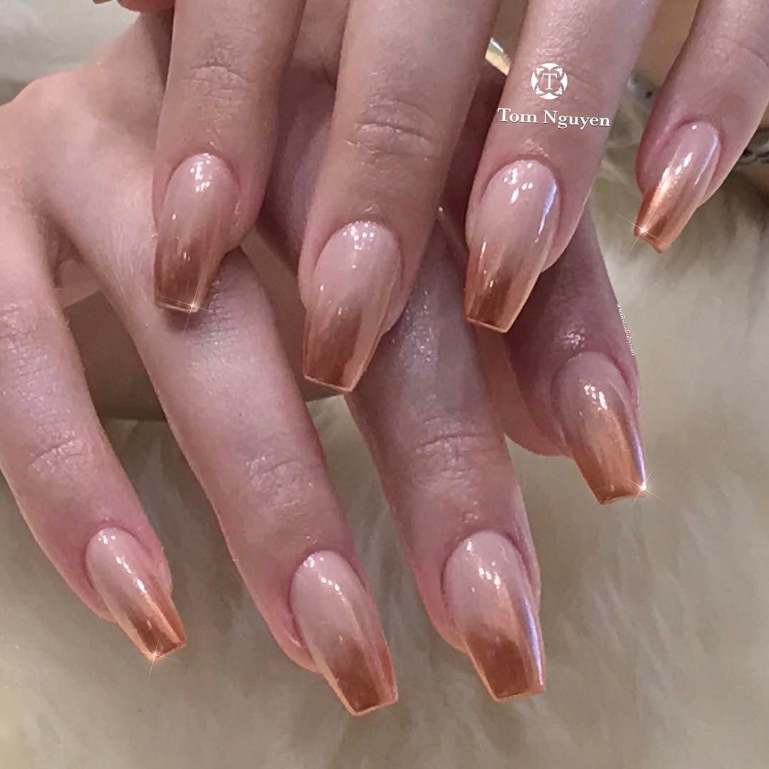 Pink Almond Nails with Rose Gold Foil-Tipped Accents