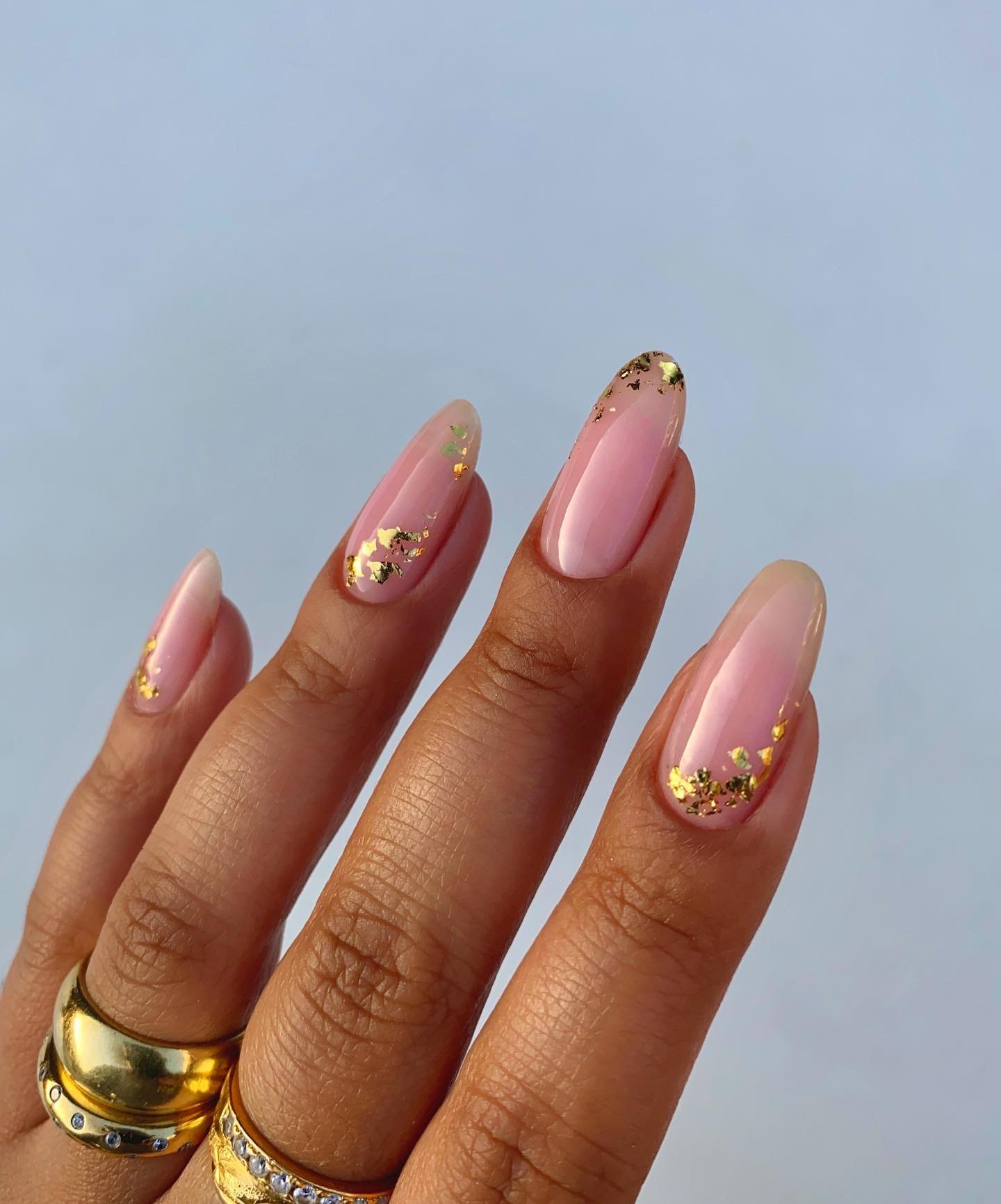 Pink Almond Nails with Tiny Rose Gold Details