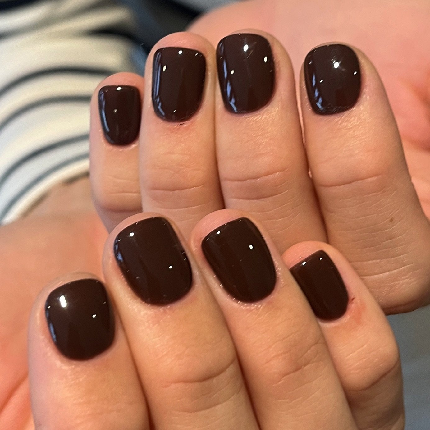 Short Glossy Espresso Brown Square Nails