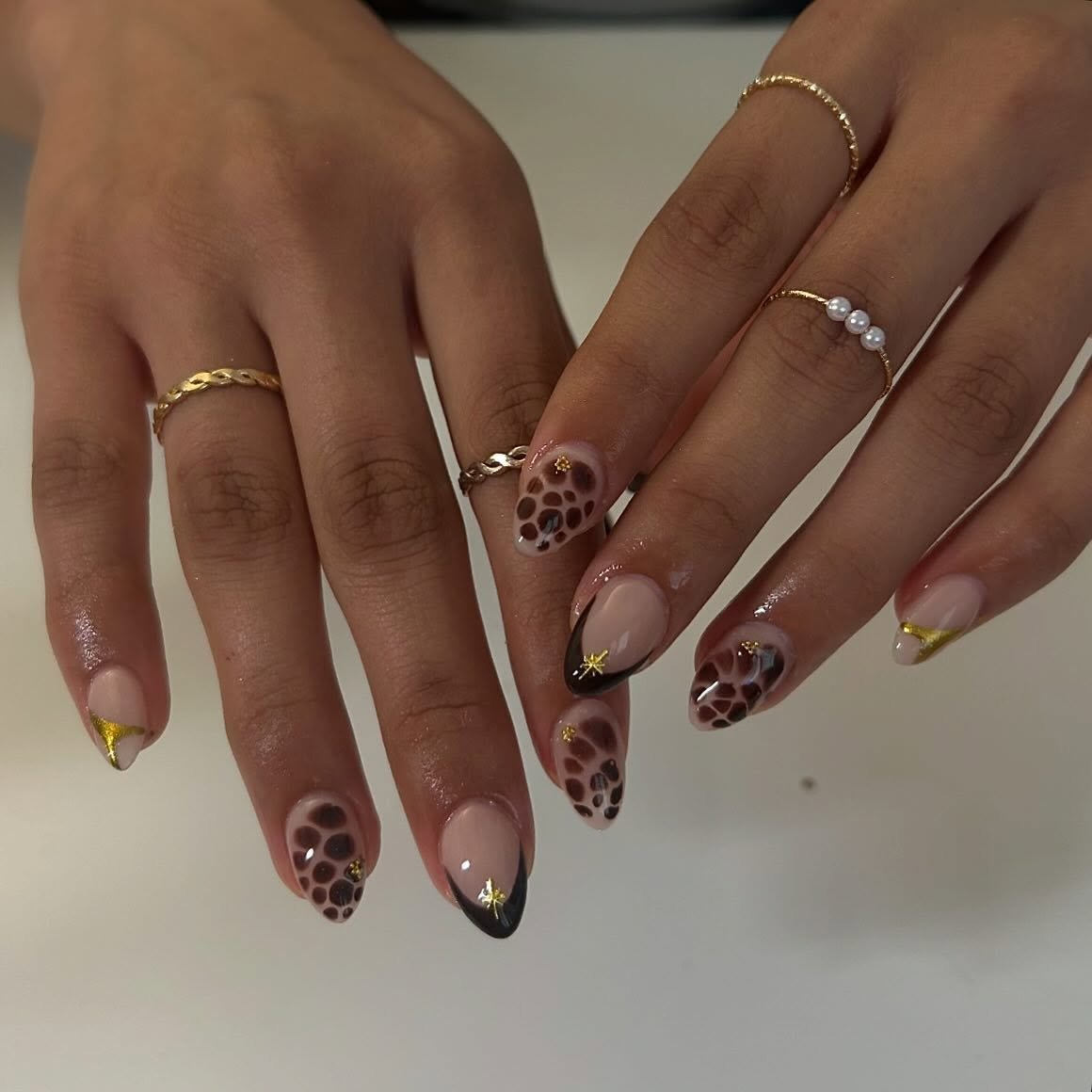Brown and Leopard Print Short Nail Mix